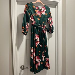 Green floral midi dress
